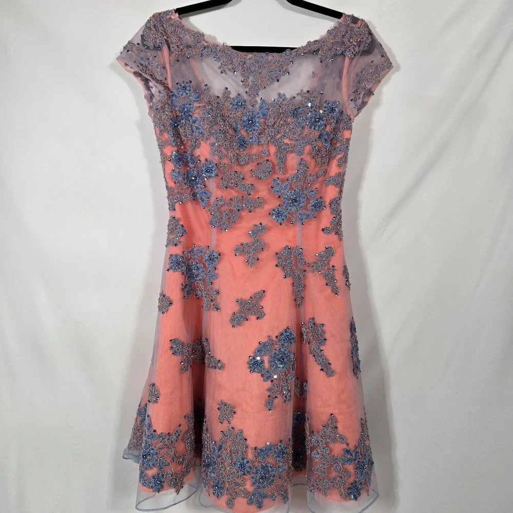 Sherri Hill Sadie Robertson Dress Size 8 Peach Floral Rhinestone Short Prom Home